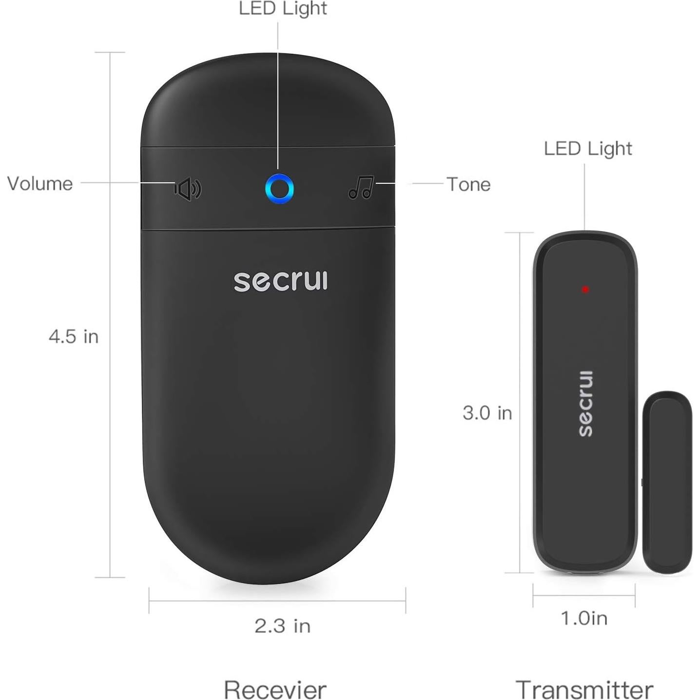 Timbre de Puerta Inalámbrico SECRUI M508+D7, 400 pies, Negro