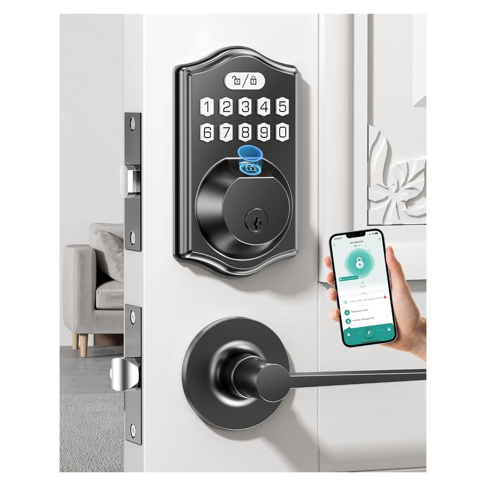 Cerradura Biométrica LCWZSA K6 con Manijas - Sin Llave, Negro