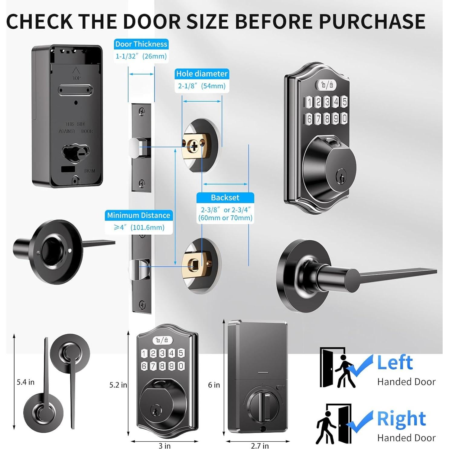 Cerradura Biométrica LCWZSA K6 con Manijas - Sin Llave, Negro