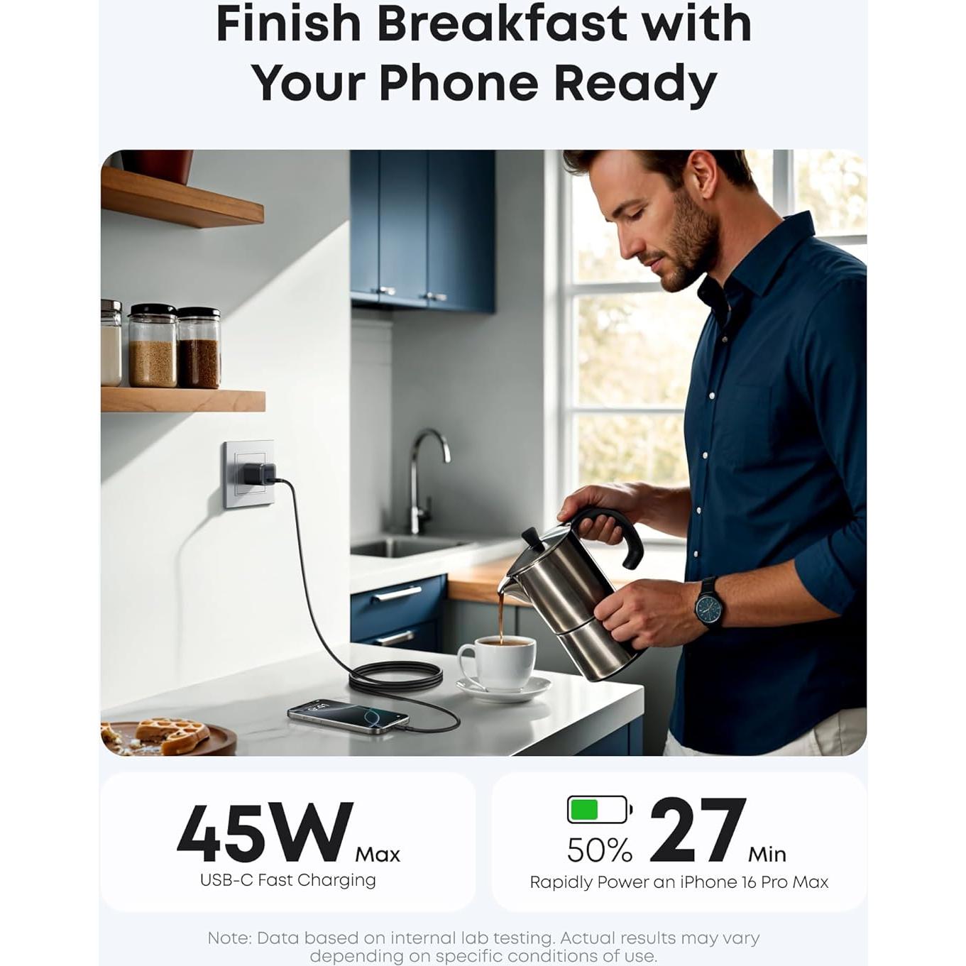 Cargador Anker Nano 45W USB-C Rápido con Cable 1.83m Negro