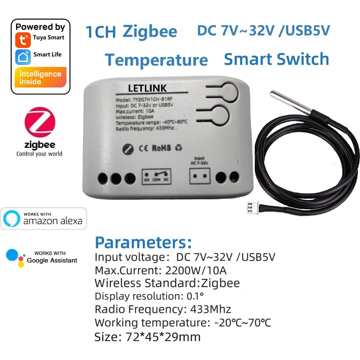 Controlador de Temperatura Zigbee Baolan DC 7-32V con Sonda Extendible