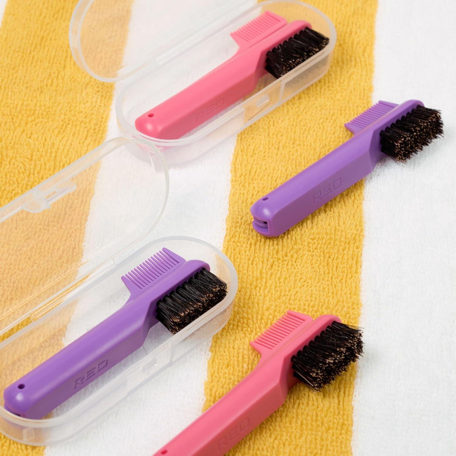 Peine Plegable y Cepillo de Bordes Red by Kiss Rosa 2-en-1