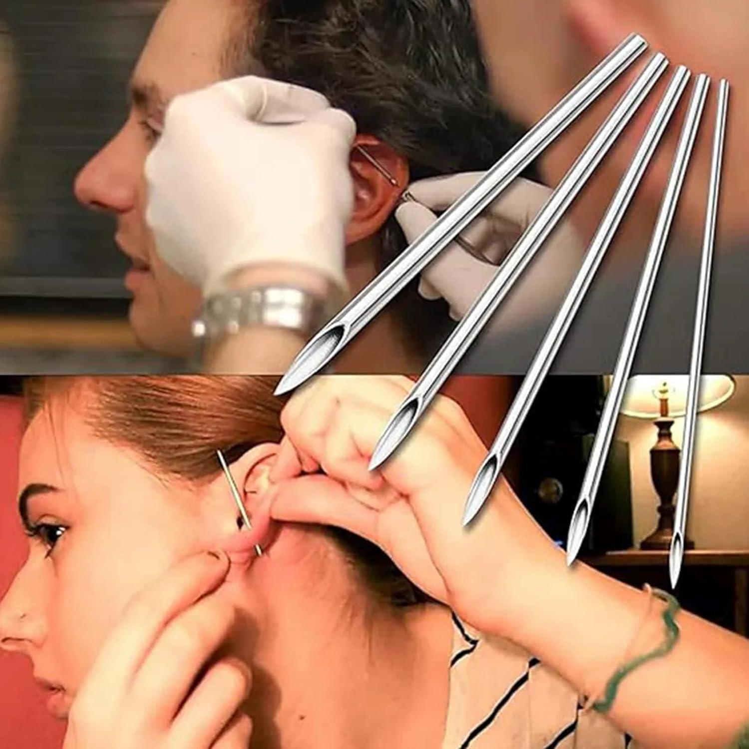 Kit de Perforación de Orejas y Nariz Romlon - 100 Piezas Acero Inoxidable 12G a 20G