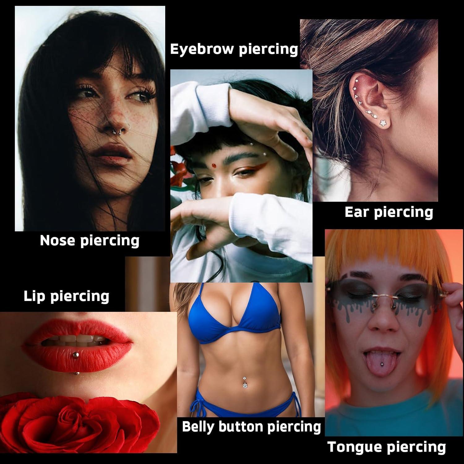 Kit de Perforación de Orejas y Nariz Romlon - 100 Piezas Acero Inoxidable 12G a 20G