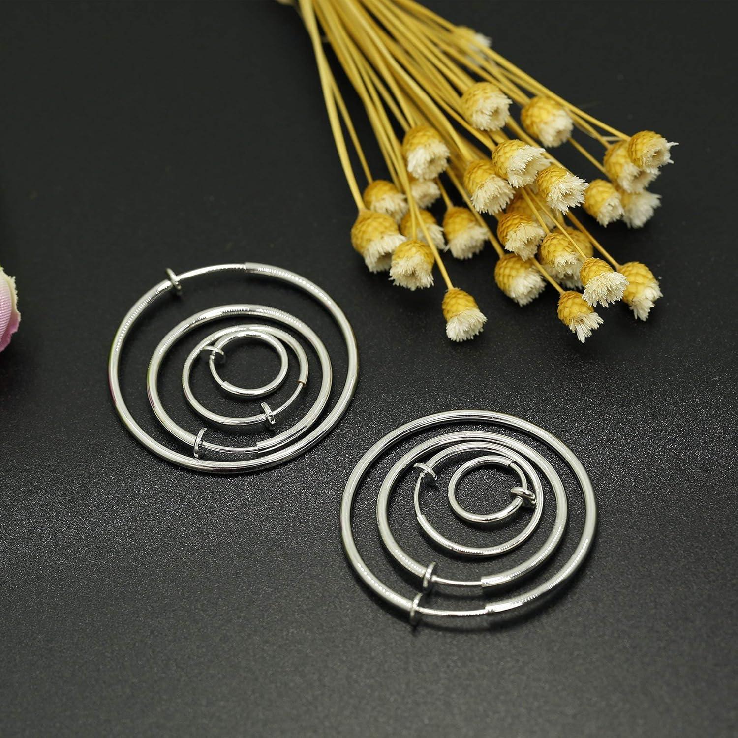 Juego de Aretes de Aro Clip On CATSHELLBOTEL Acero Inoxidable 4 Pares