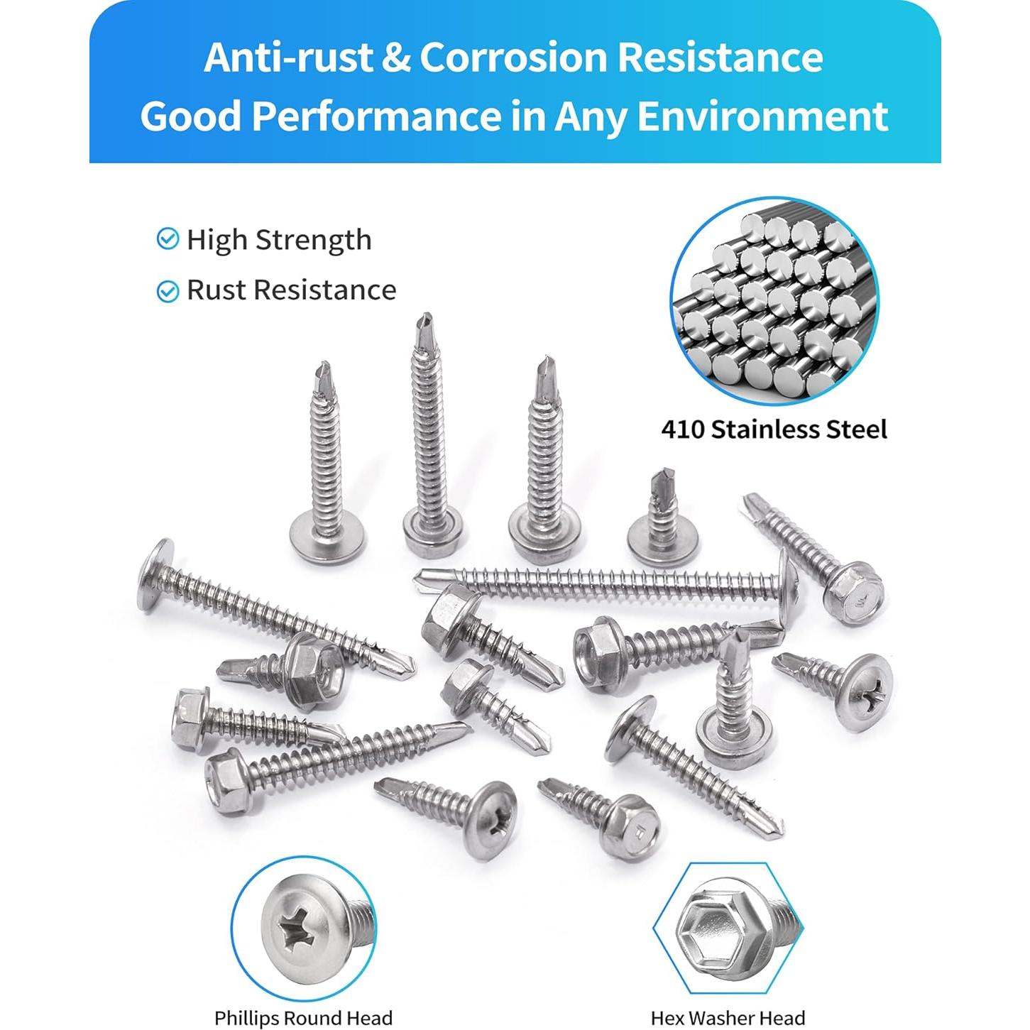 425 Tornillos Autoperforantes DIVANC Acero Inoxidable Plata