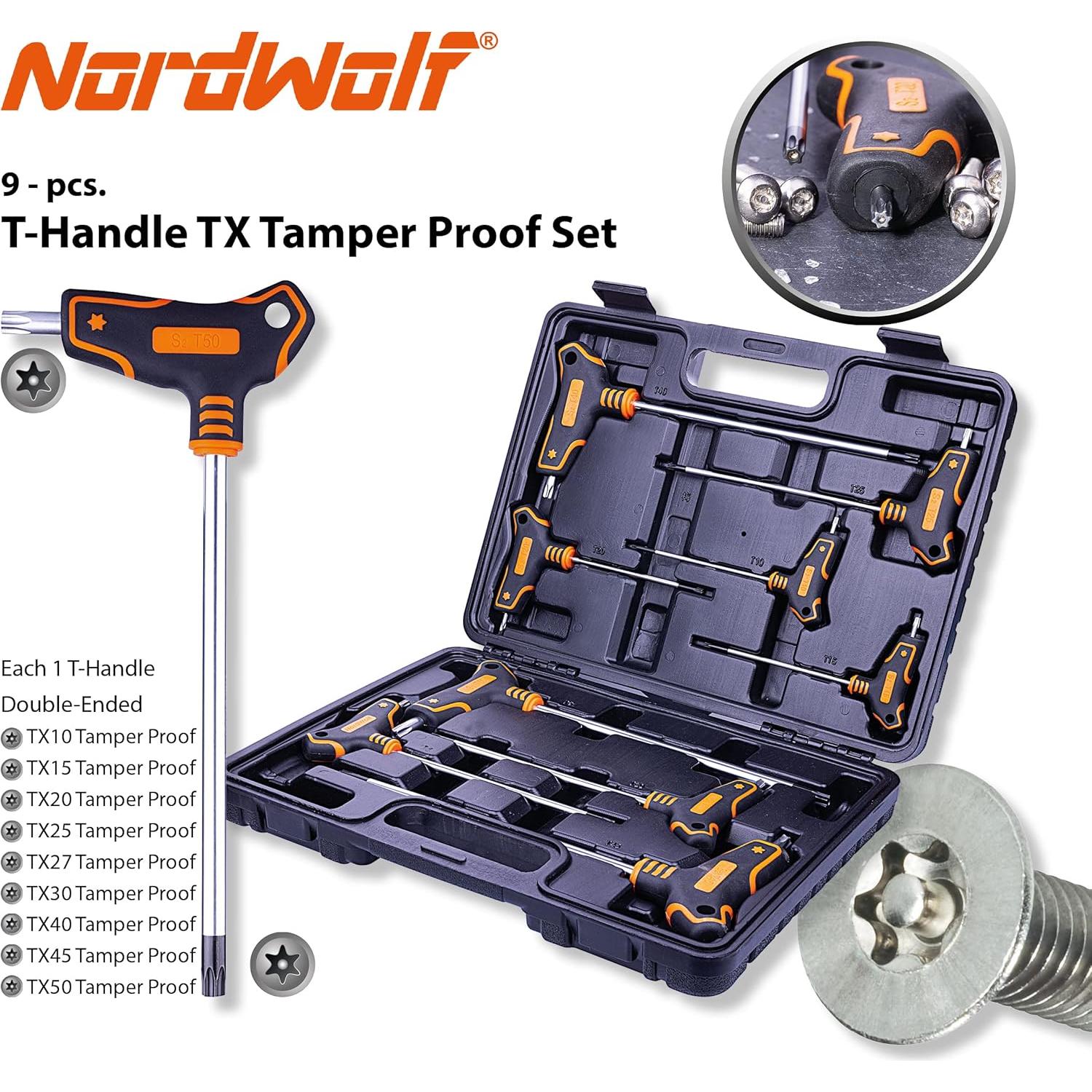 Juego de Llaves Torx T NordWolf 9 Piezas Acero S2 T10 a T50