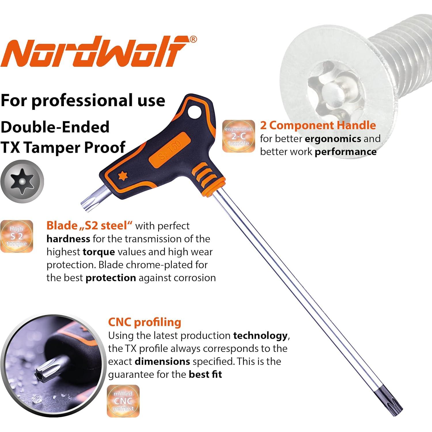 Juego de Llaves Torx T NordWolf 9 Piezas Acero S2 T10 a T50