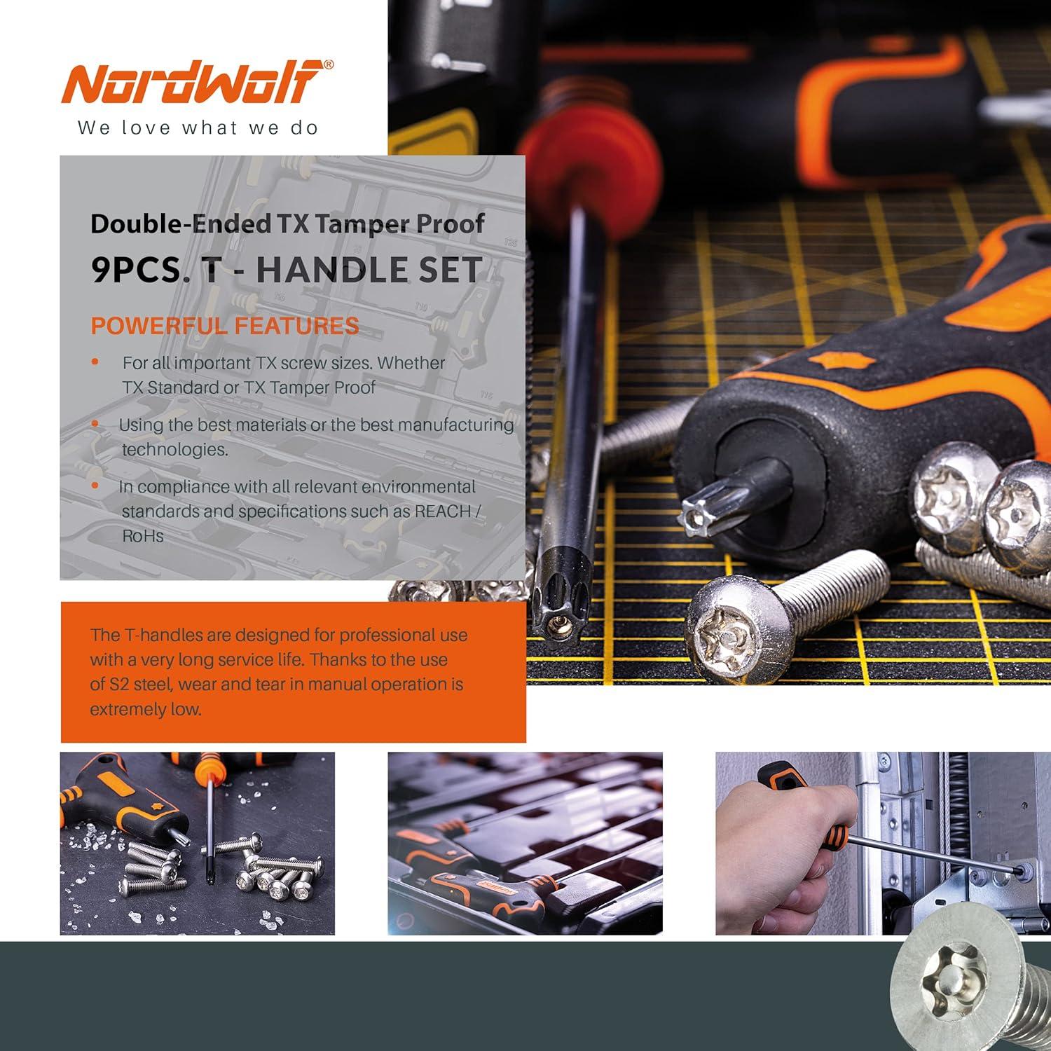 Juego de Llaves Torx T NordWolf 9 Piezas Acero S2 T10 a T50