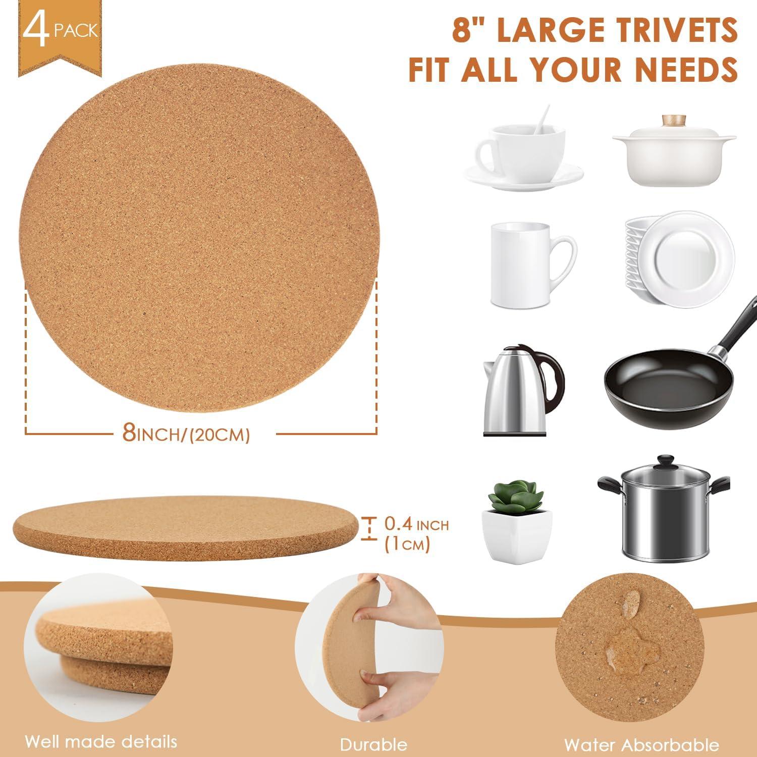 Trivets de corcho QPIX DIGITAL 8" paquete de 4 resistentes al calor