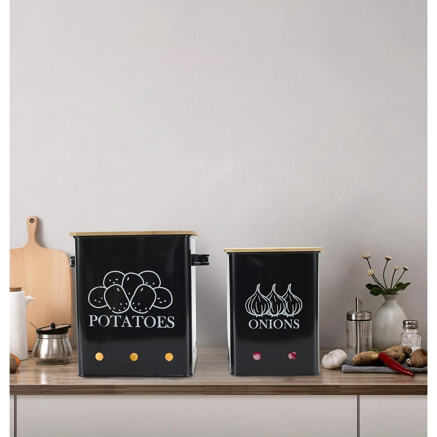 Juego de 2 Latas de Almacenamiento de Verduras Gdfjiy - Negro