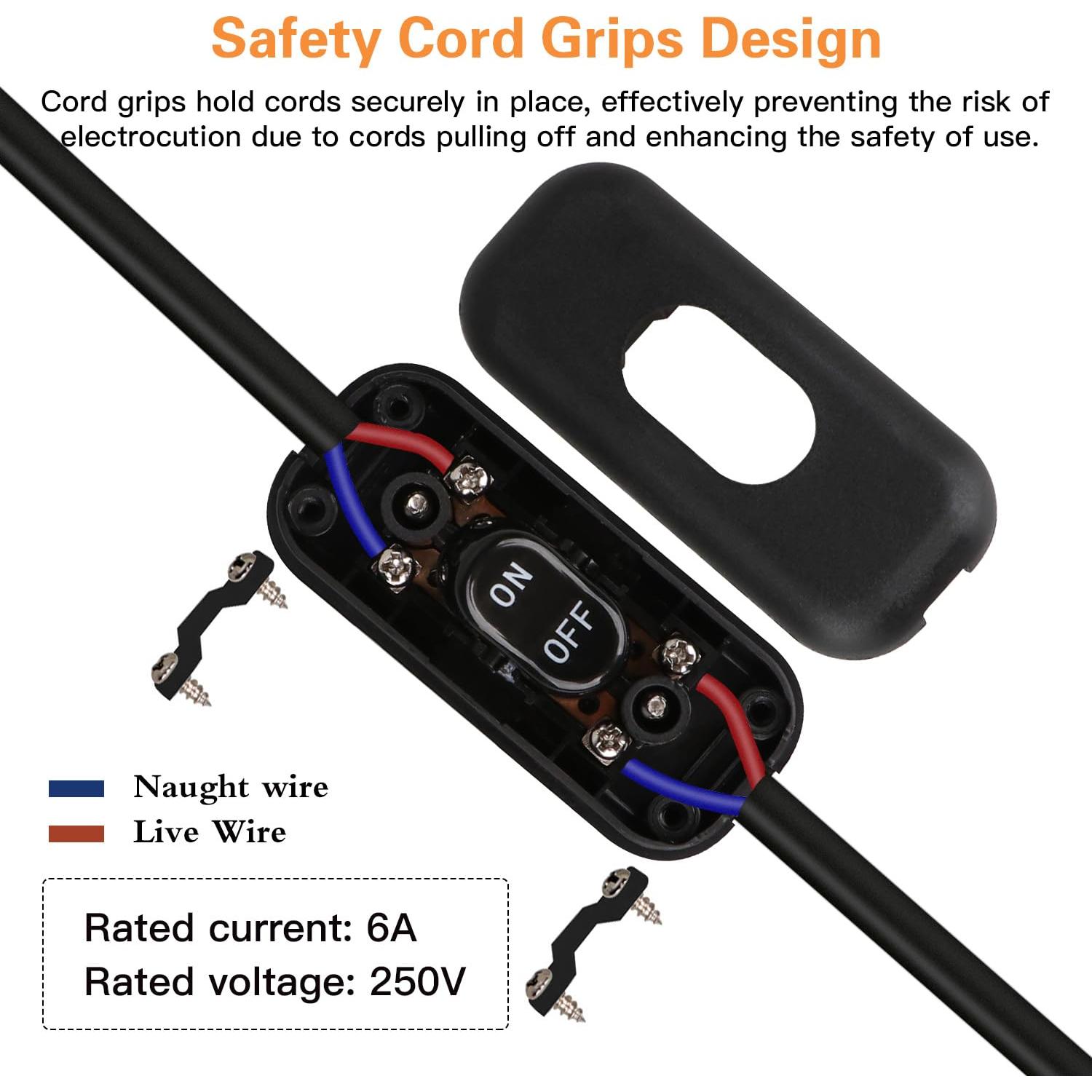 Interruptor en línea Helunsi 2 Pcs ON/OFF Negro 6A 250V