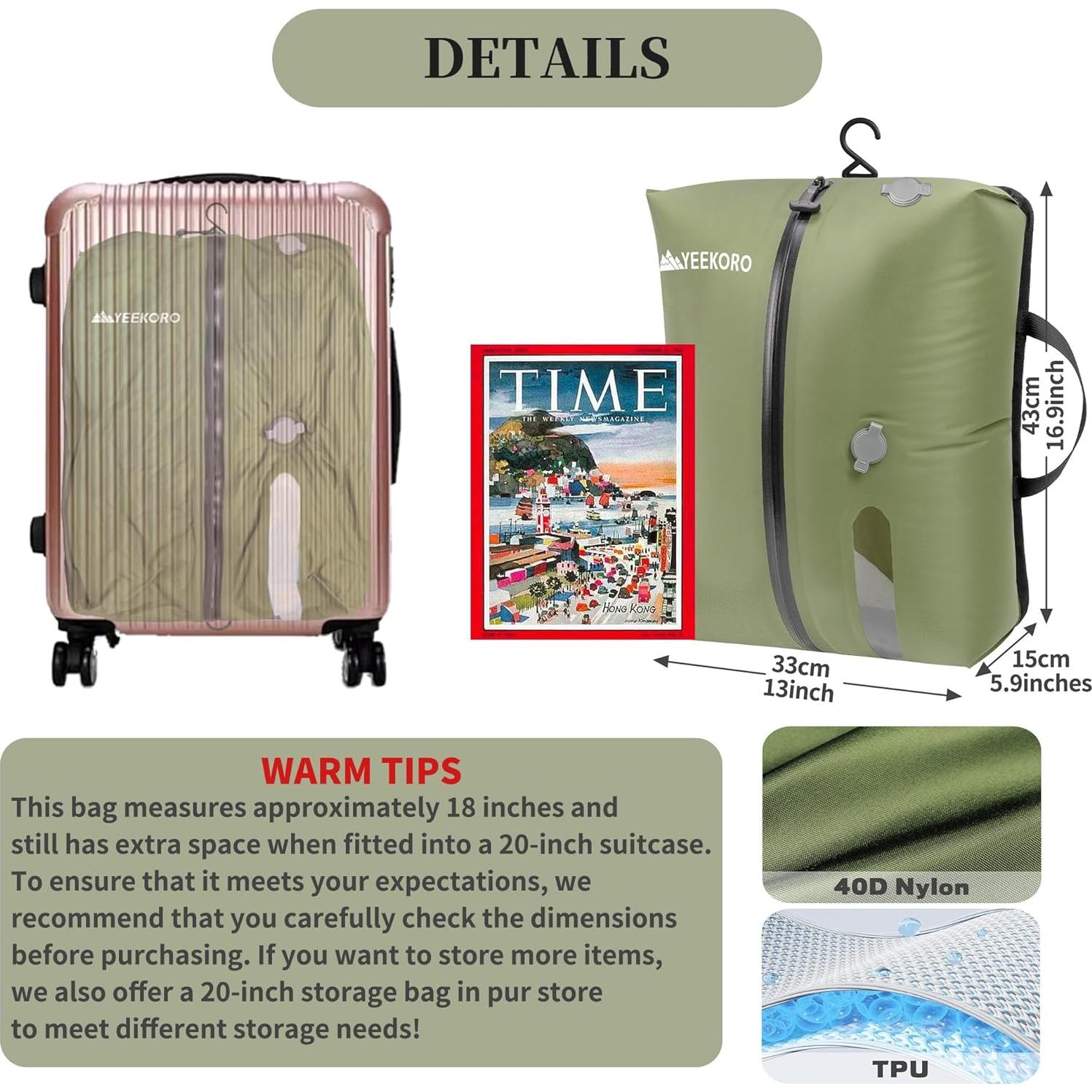 Bolsas de Vacío YEEKORO 2 Pack Verde Militar 42.9x33 cm