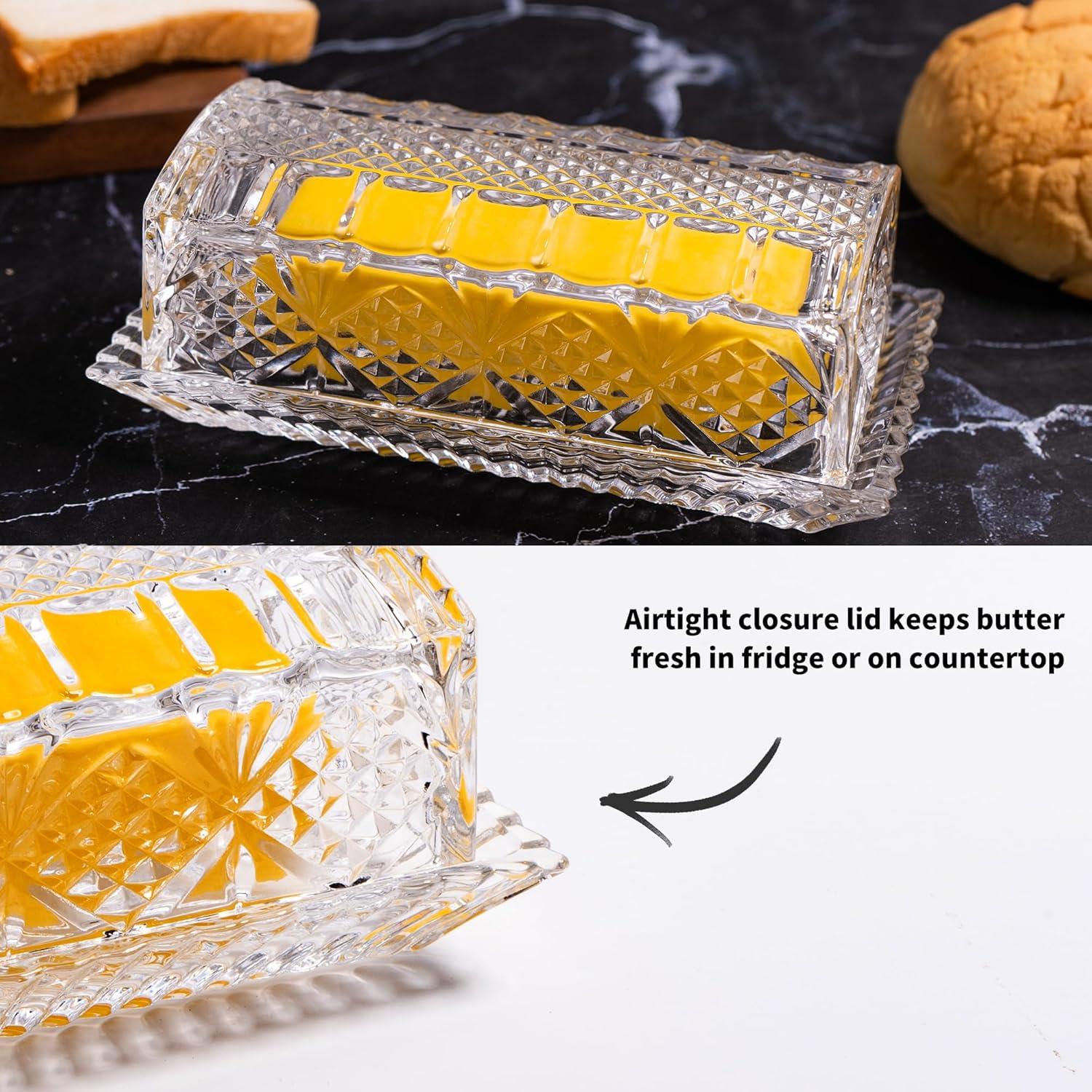 Plato de Mantequilla de Vidrio QIANCHANG con Tapa 17.5x9x6cm