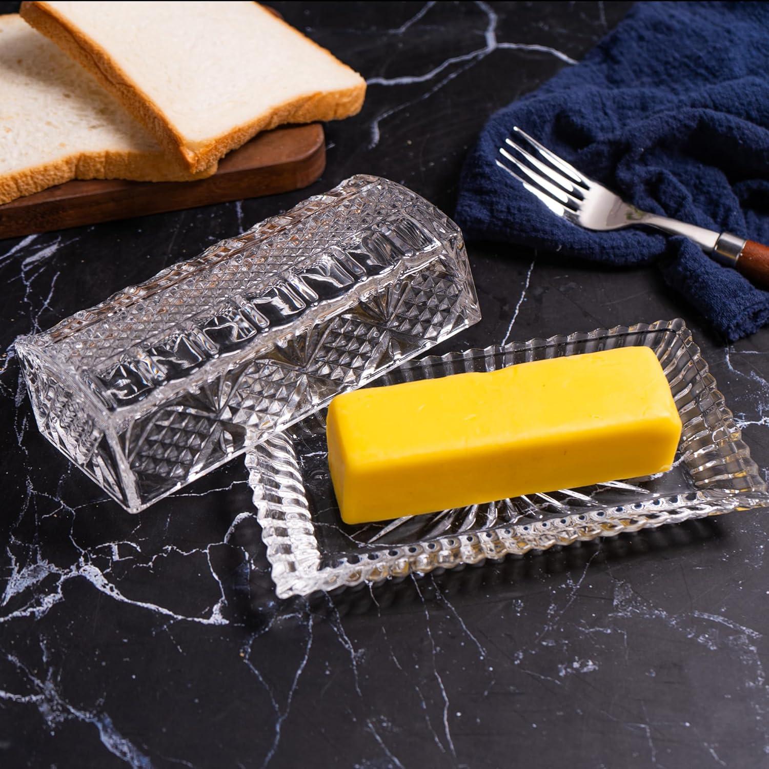 Plato de Mantequilla de Vidrio QIANCHANG con Tapa 17.5x9x6cm