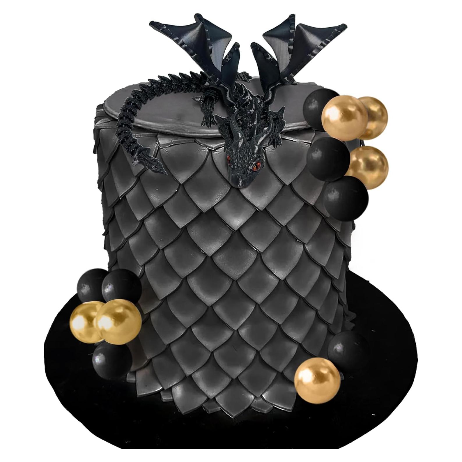 Adorno de Pastel de Dragón 3D Negro Roaring Good Time