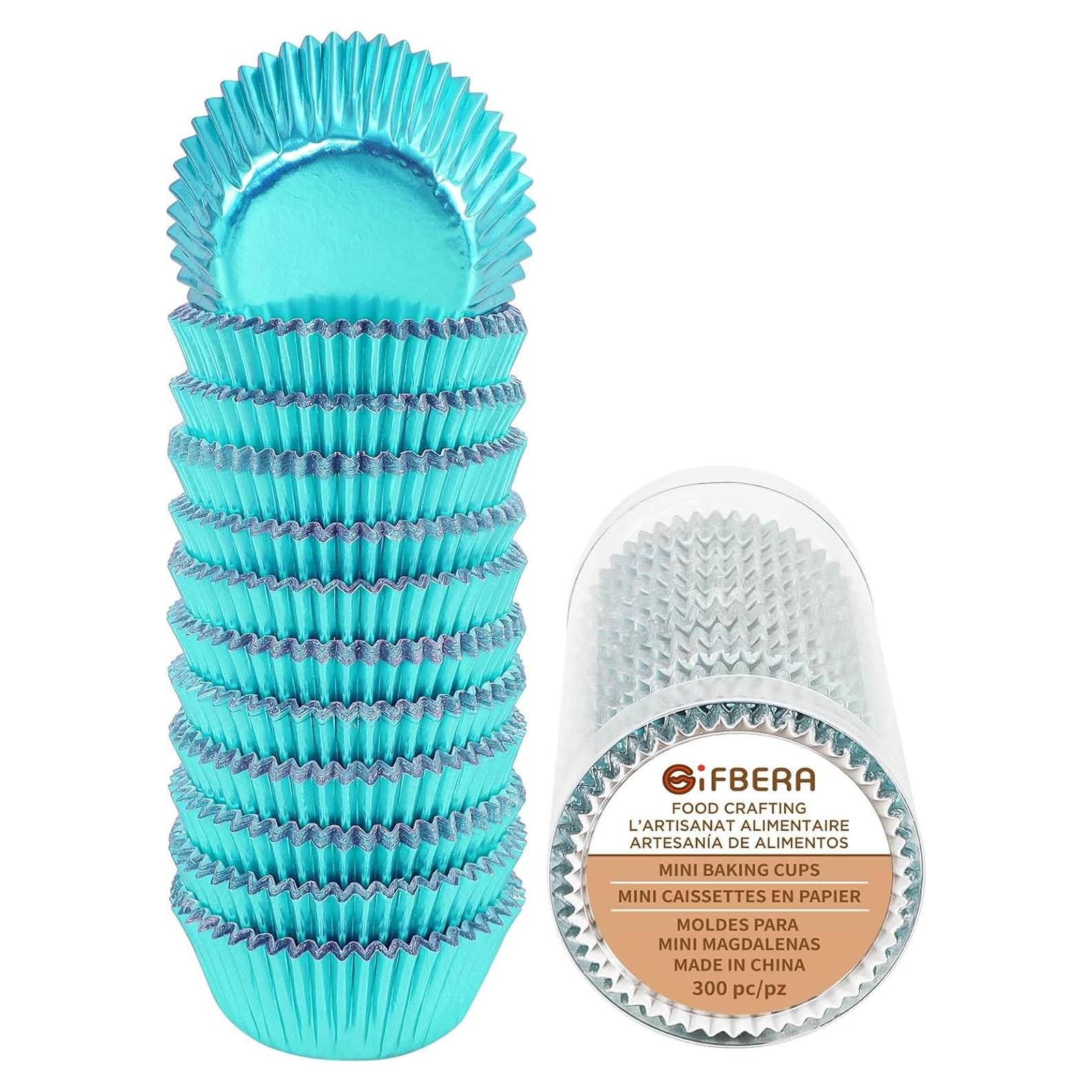 Forros de Cupcake Mini GiFBERA 300 Piezas Aluminio Aqua