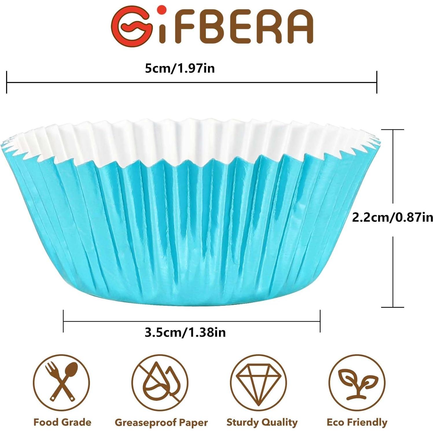 Forros de Cupcake Mini GiFBERA 300 Piezas Aluminio Aqua