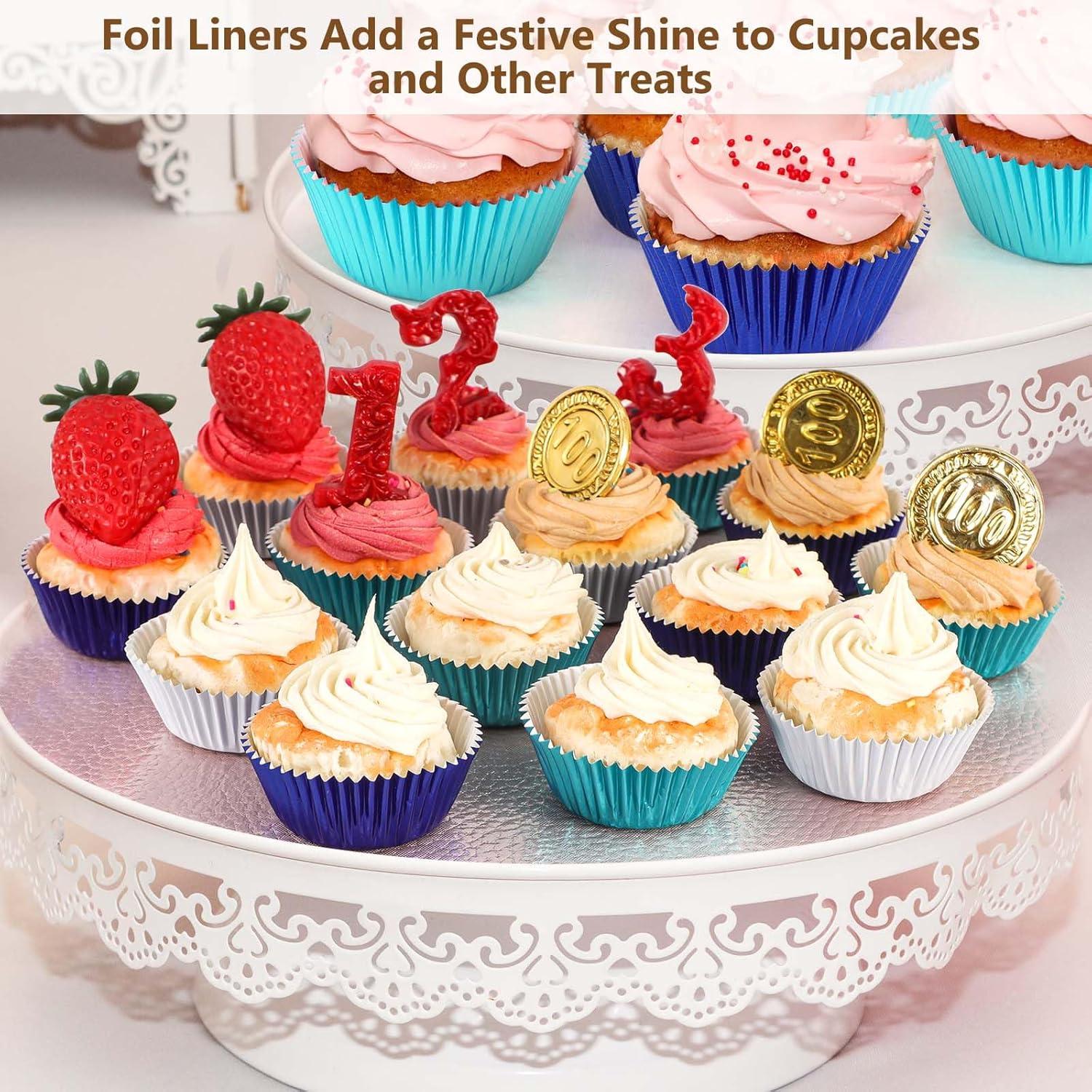 Forros de Cupcake Mini GiFBERA 300 Piezas Aluminio Aqua