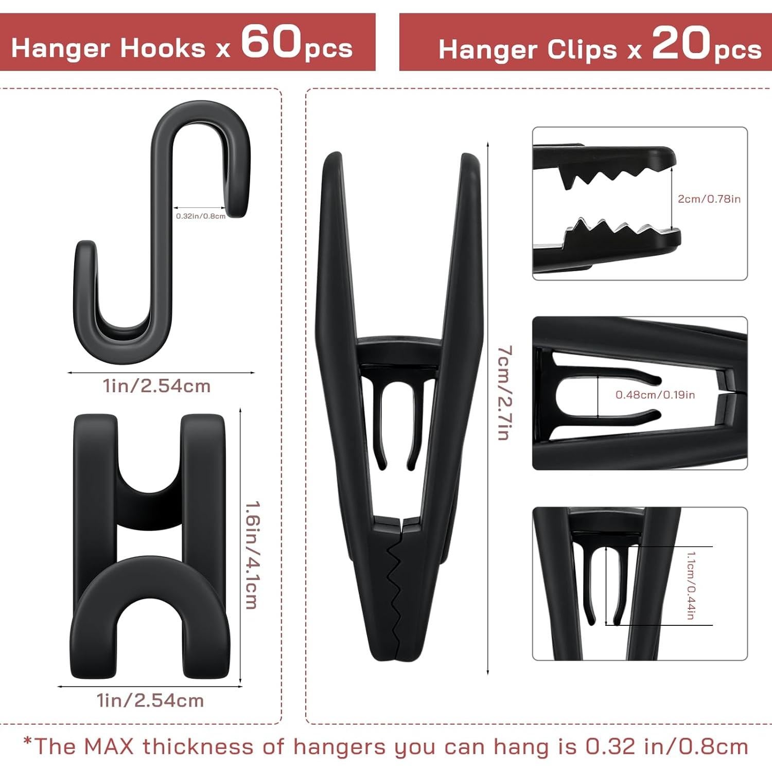 Organizador de Perchas Tinfol Negro 80pc Ganchos y Clips