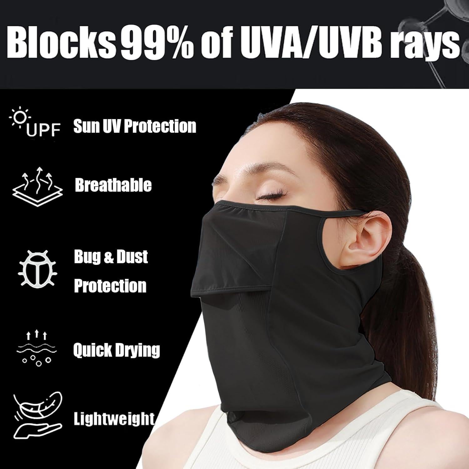 Cubierta facial UV para cuello mujer - Balaclava negra XTJ52