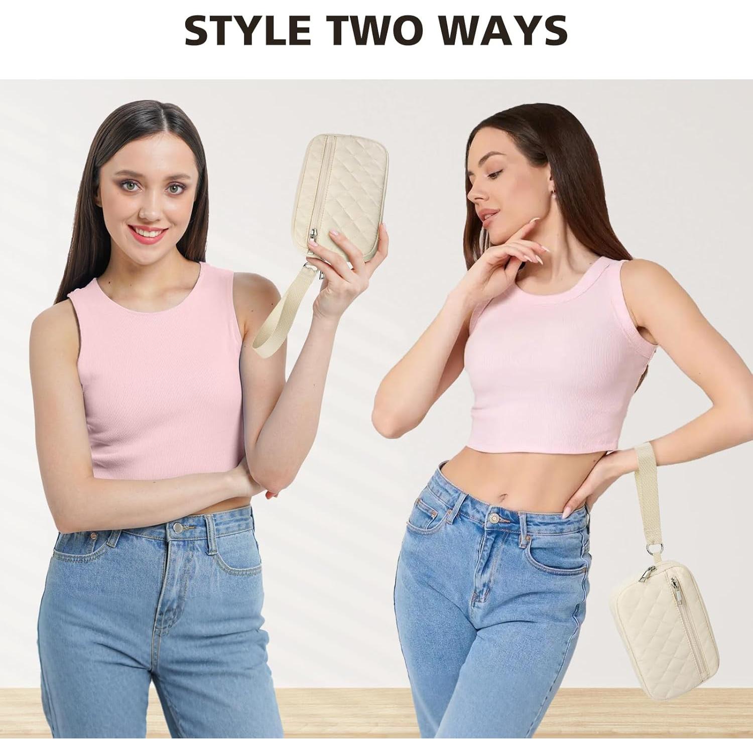 Cartera de muñeca DIXEIGHT beige RFID 20x12cm 3 cremalleras