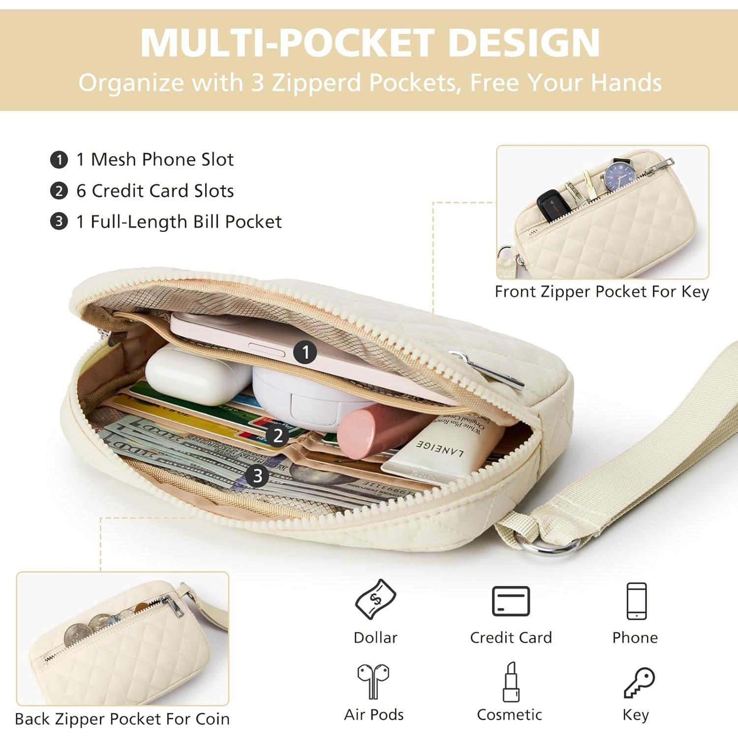 Cartera de muñeca DIXEIGHT beige RFID 20x12cm 3 cremalleras