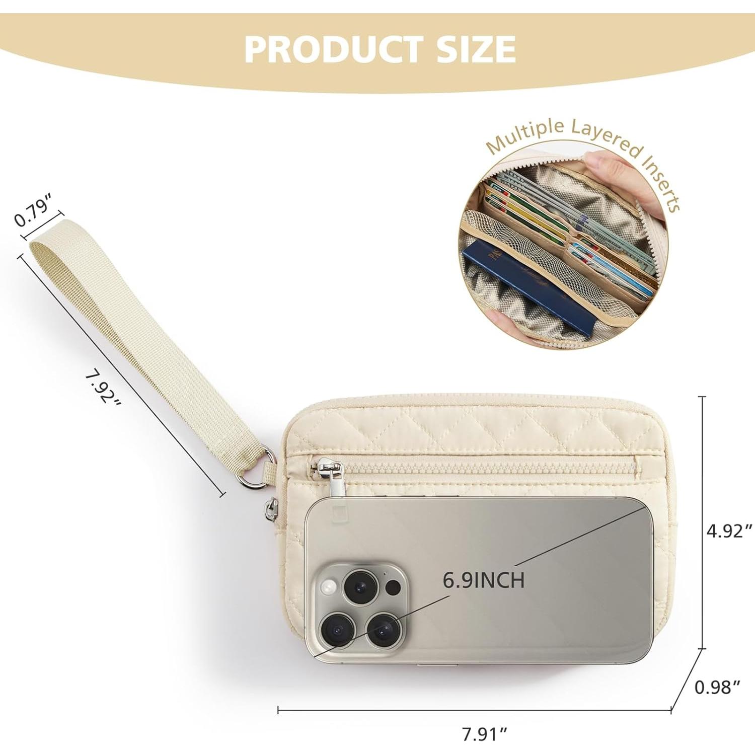 Cartera de muñeca DIXEIGHT beige RFID 20x12cm 3 cremalleras