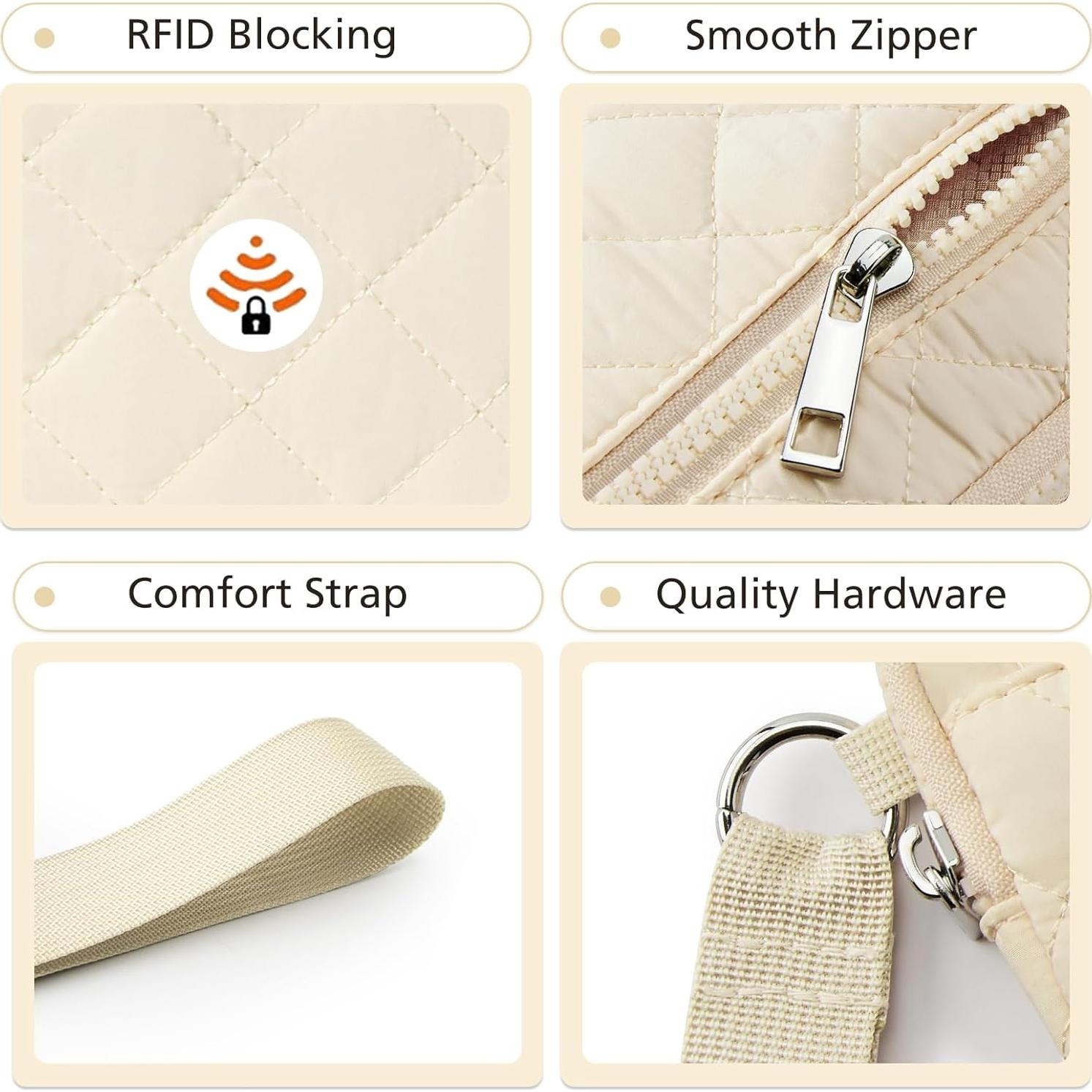 Cartera de muñeca DIXEIGHT beige RFID 20x12cm 3 cremalleras