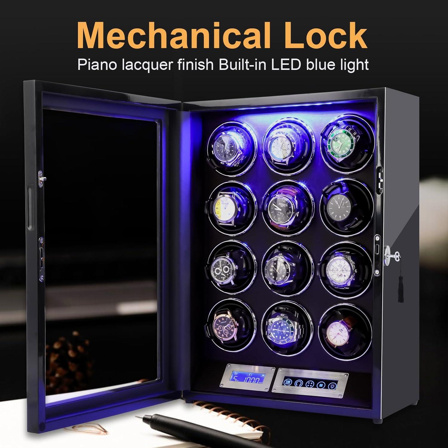 Enrollador de Relojes SNEOLTJN para 12 Relojes Negro con LCD