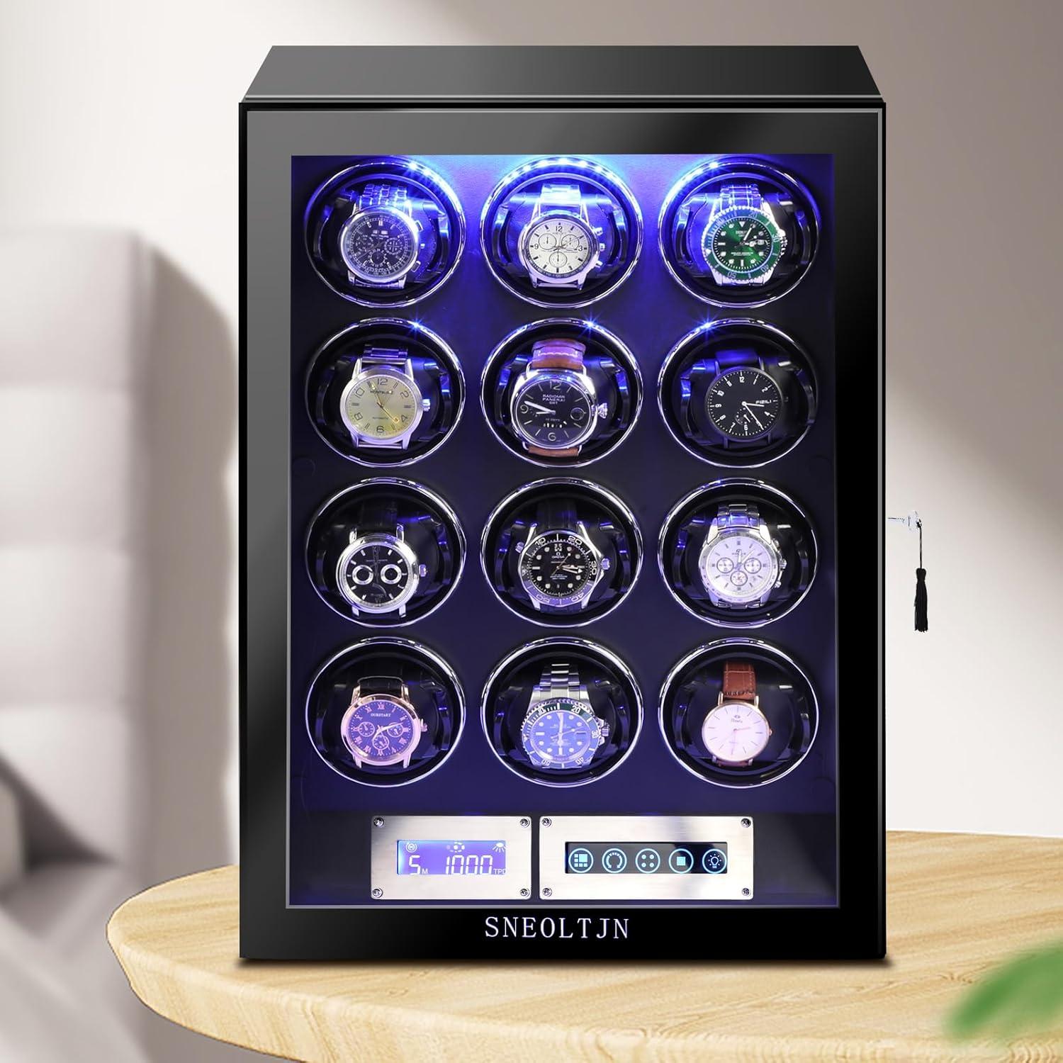 Enrollador de Relojes SNEOLTJN para 12 Relojes Negro con LCD