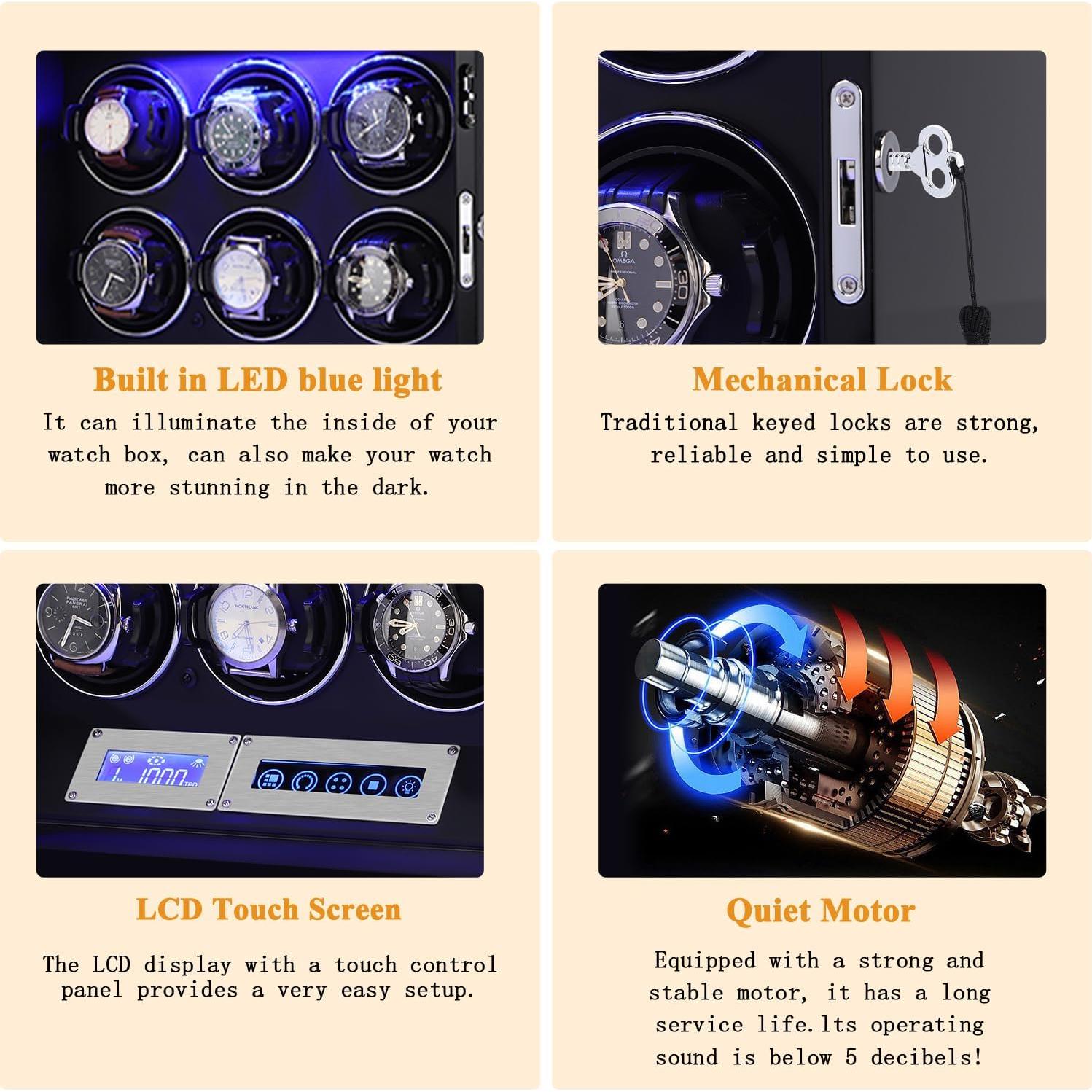 Enrollador de Relojes SNEOLTJN para 12 Relojes Negro con LCD