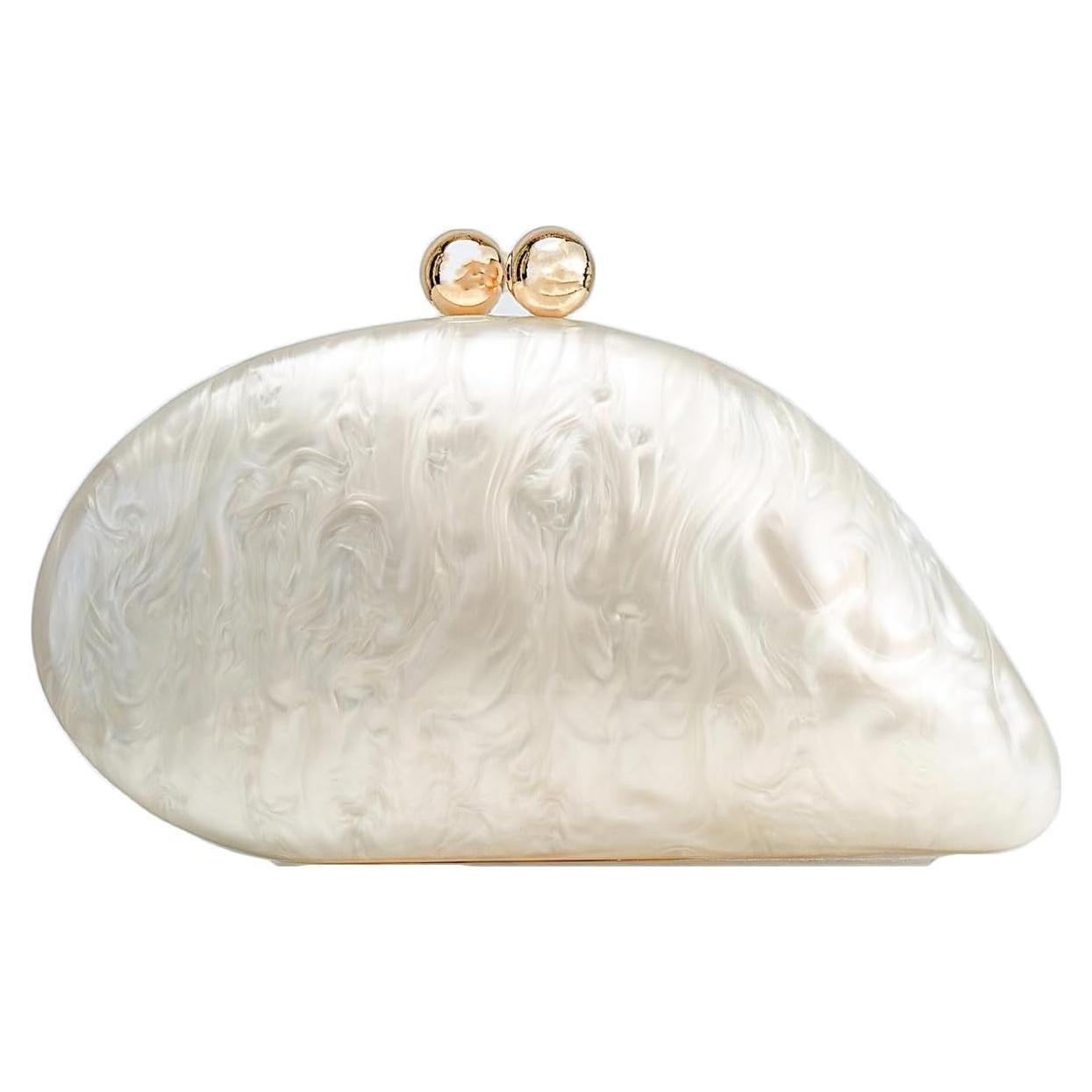 Bolso de mano de noche de concha acrílica Jusavie blanco 23x11 cm