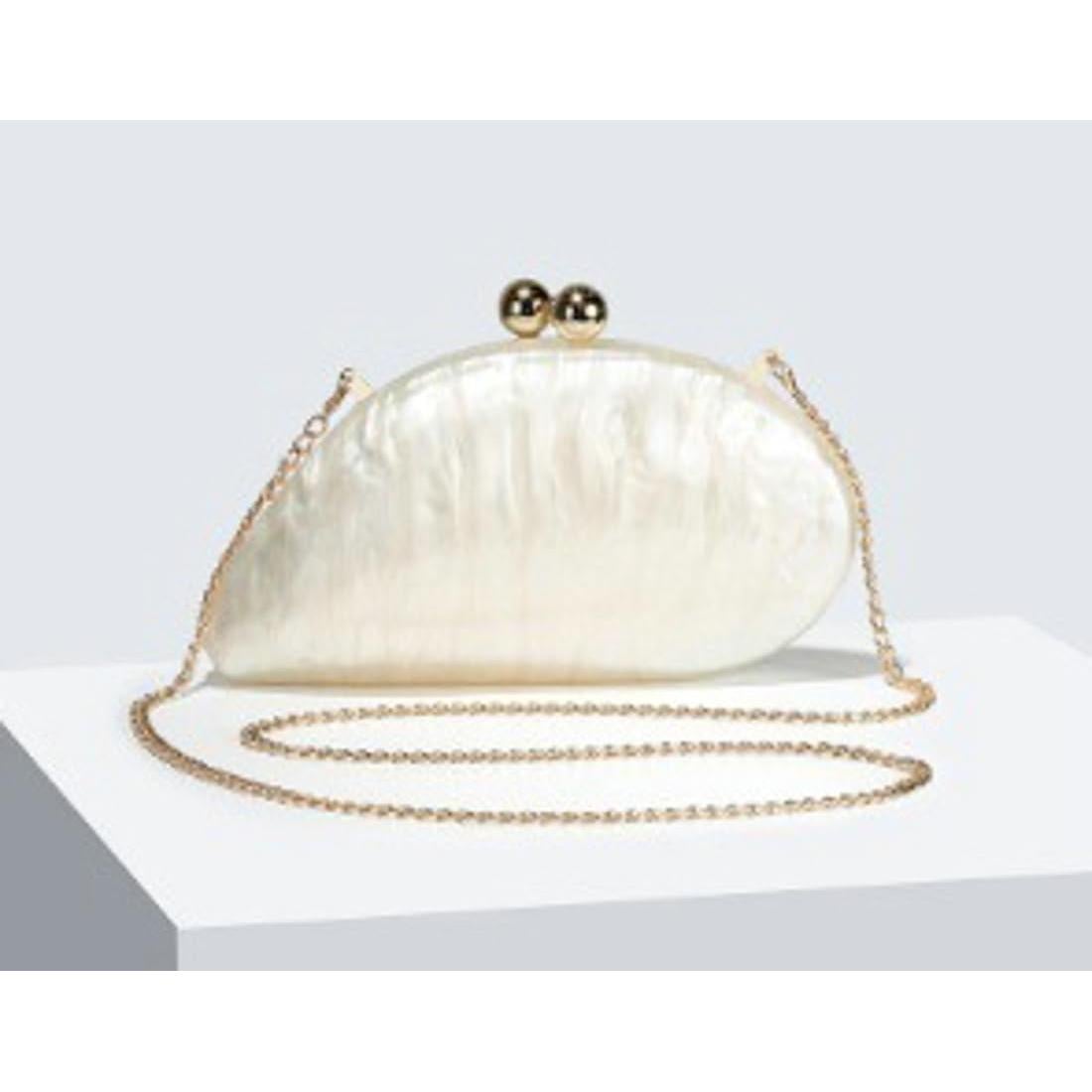 Bolso de mano de noche de concha acrílica Jusavie blanco 23x11 cm