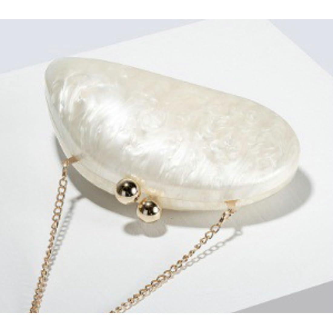 Bolso de mano de noche de concha acrílica Jusavie blanco 23x11 cm