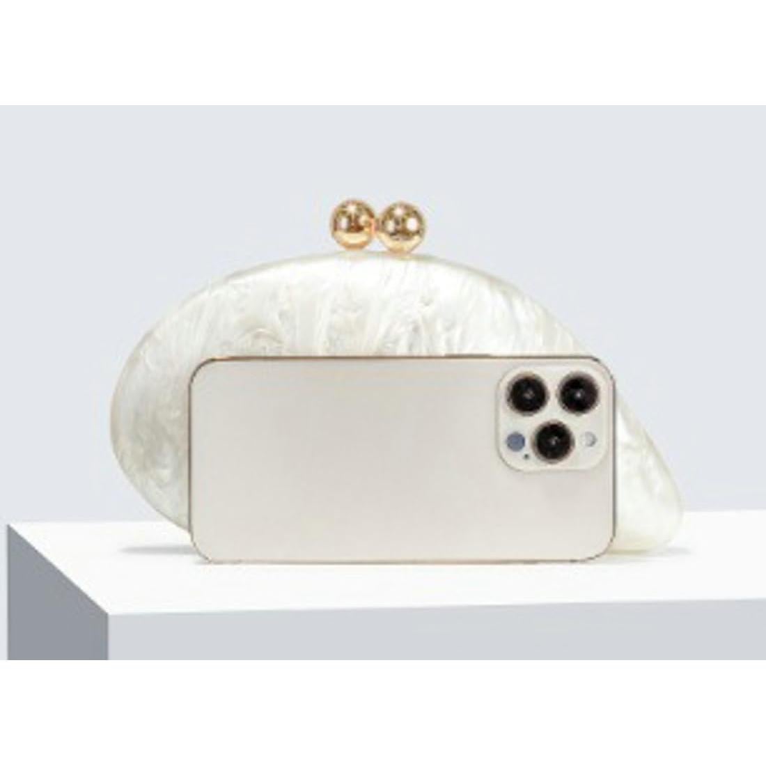 Bolso de mano de noche de concha acrílica Jusavie blanco 23x11 cm