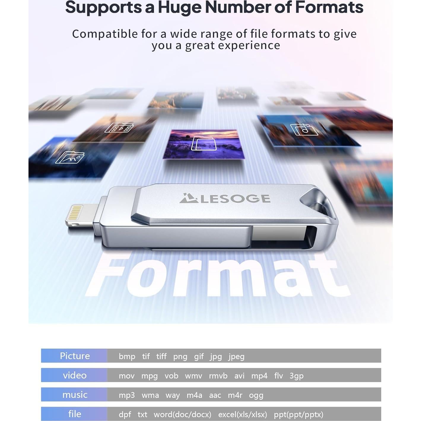 Unidad Flash USB 128GB LESOGE MFi para iPhone y Android