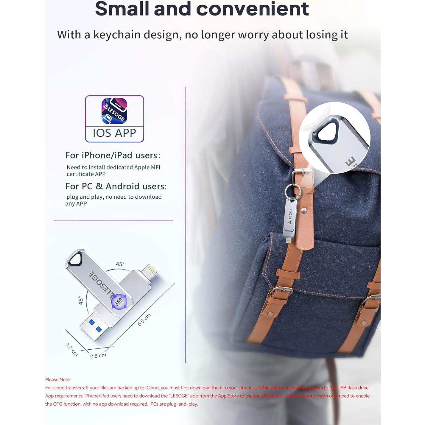 Unidad Flash USB 128GB LESOGE MFi para iPhone y Android