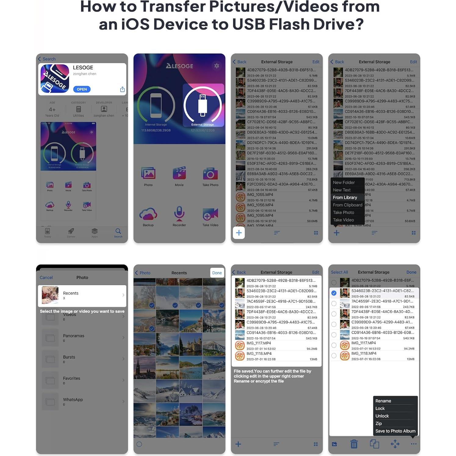 Unidad Flash USB 128GB LESOGE MFi para iPhone y Android