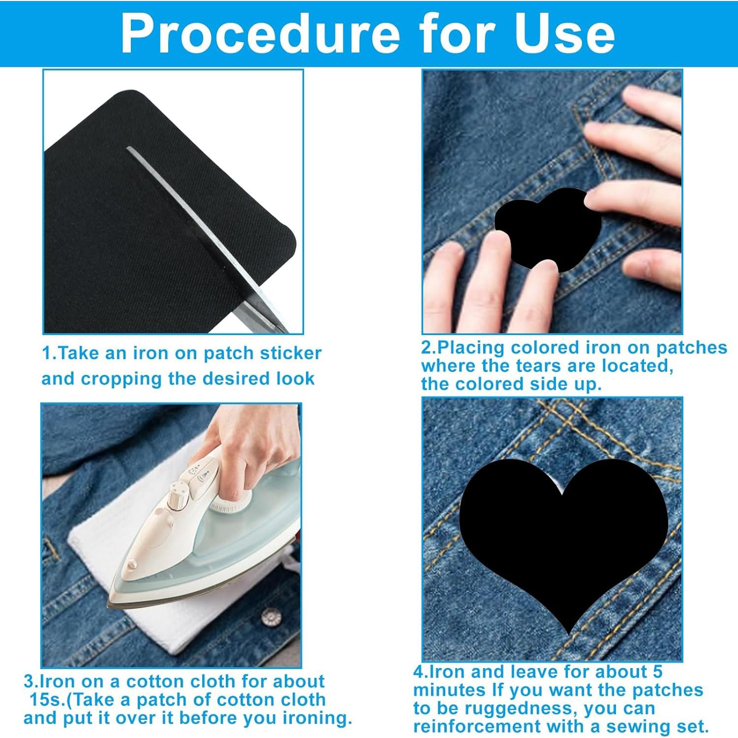 6 Parches Autoadhesivos Negros para Reparación de Ropa 9.4x12.4cm