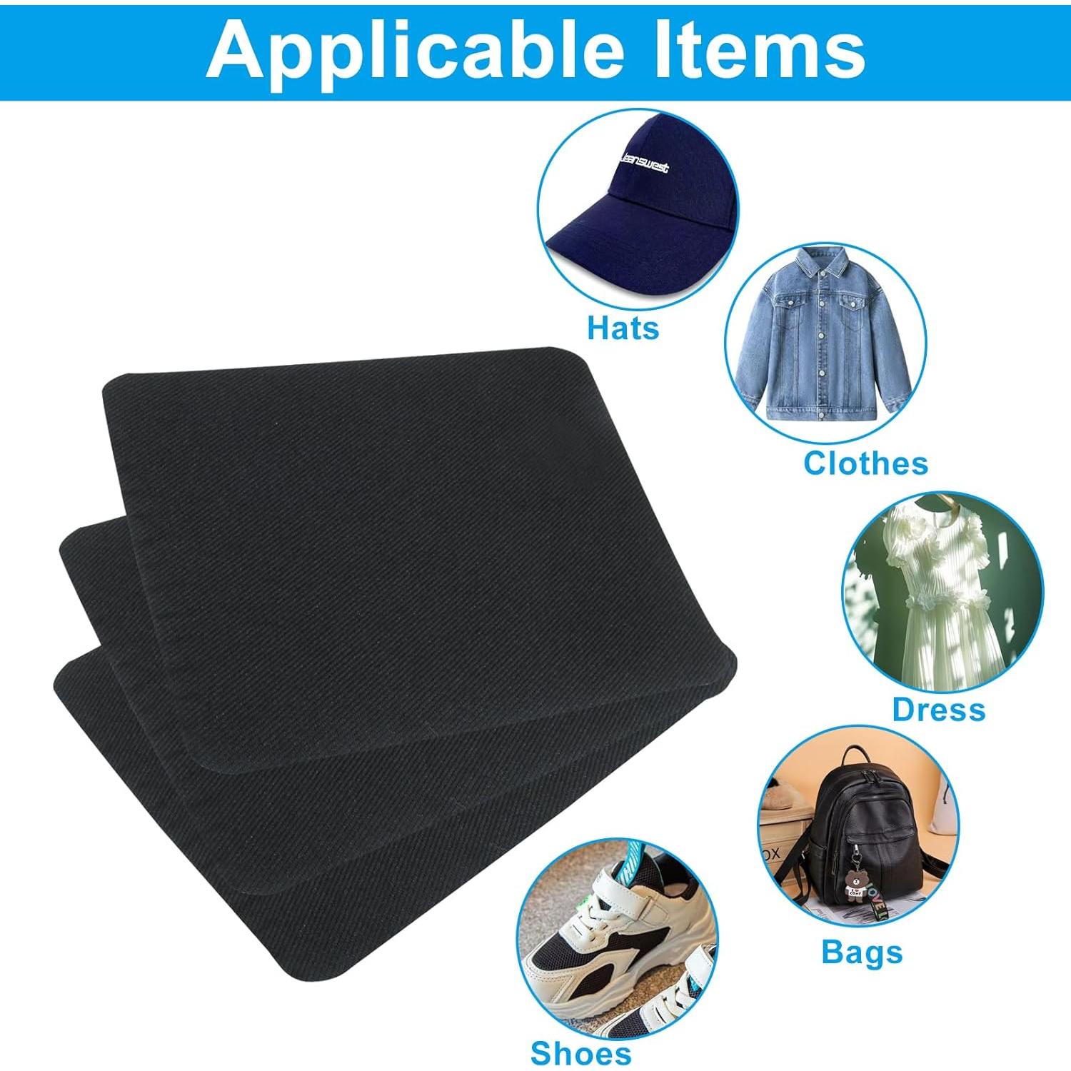 6 Parches Autoadhesivos Negros para Reparación de Ropa 9.4x12.4cm