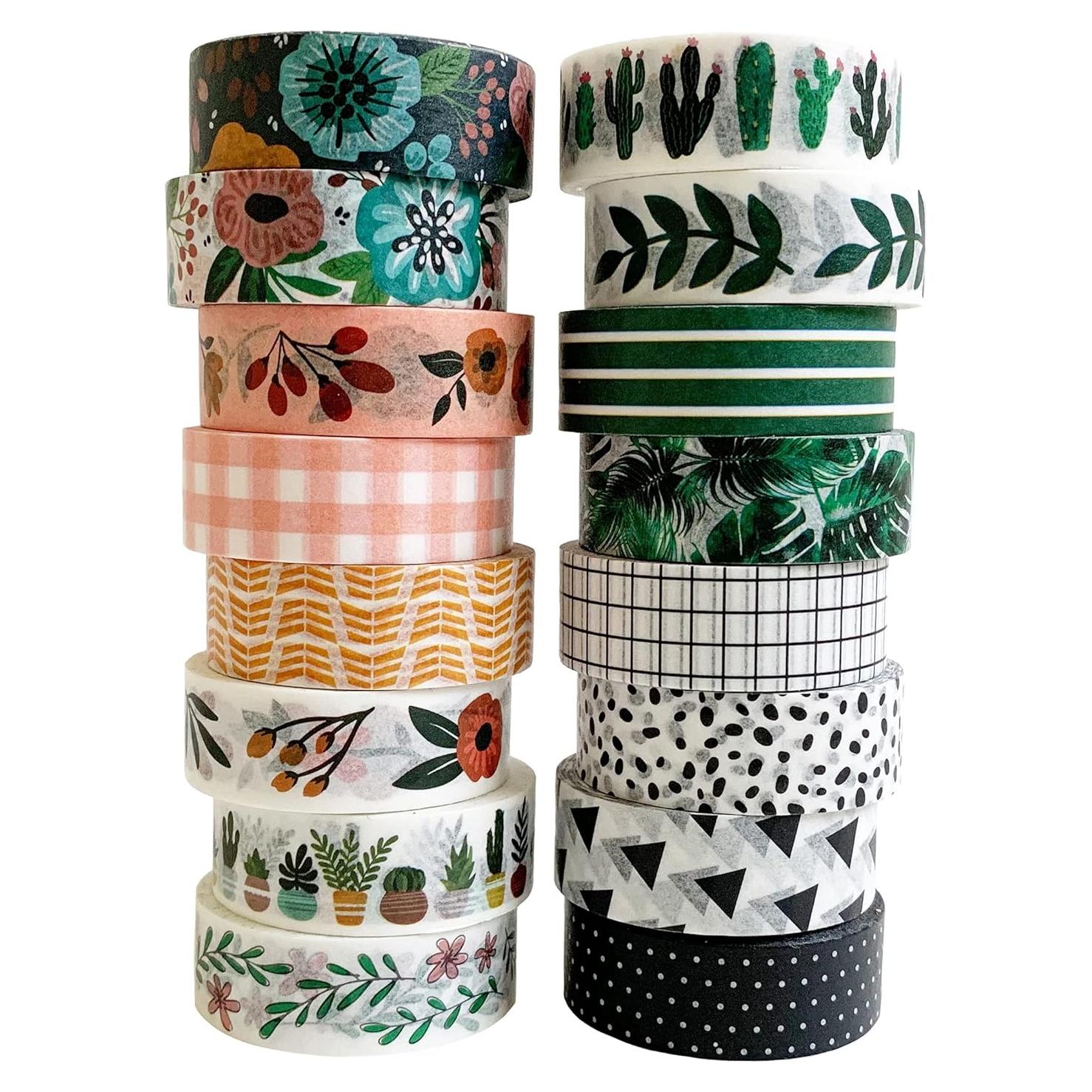Juego de Washi Tape 16 Rollos 15 mm Cinta Decorativa Pradera