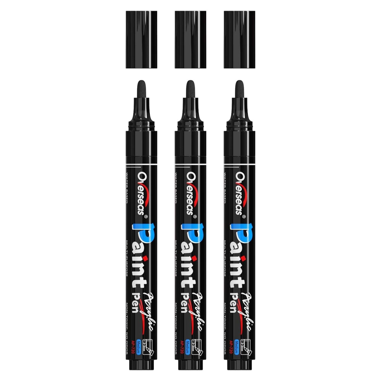 Marcadores Acrílicos Permanentes Overseas - Paquete de 3, Negro