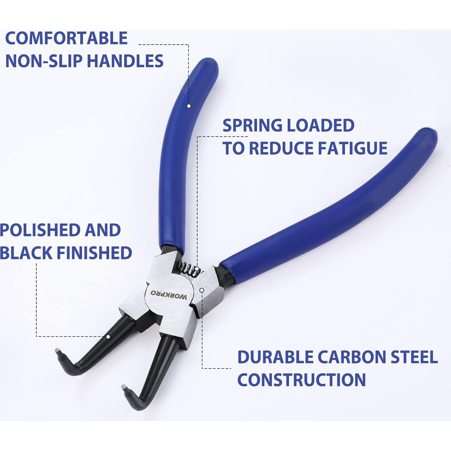 WORKPRO 4-Piece Snap Ring Pliers Set, 7-Inch Internal and External Circlip Pliers Kit with Straight and Bent Jaw, For Ring Remover Retaining, Storage Pouch Included, Father's Day Gifts