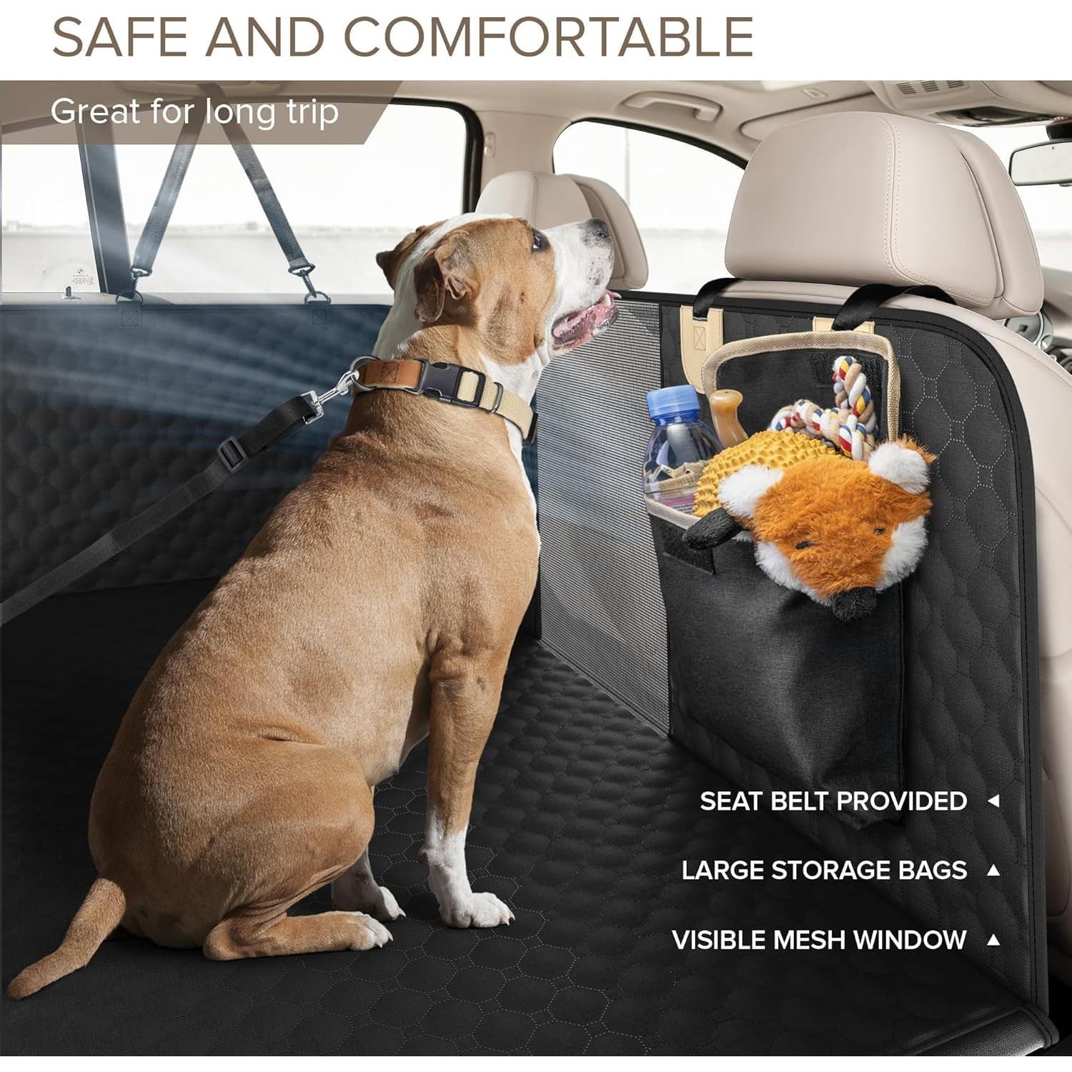 SHARLOVY Back Seat Extender for Dogs, Heavy Duty Dog Car Seat Cover for Back Seat and Aggressive Chewer, Large Hard Bottom Seat Cover for Dogs, Dog Hammock for Car, Travel Pet Bed for Car, SUV, Truck