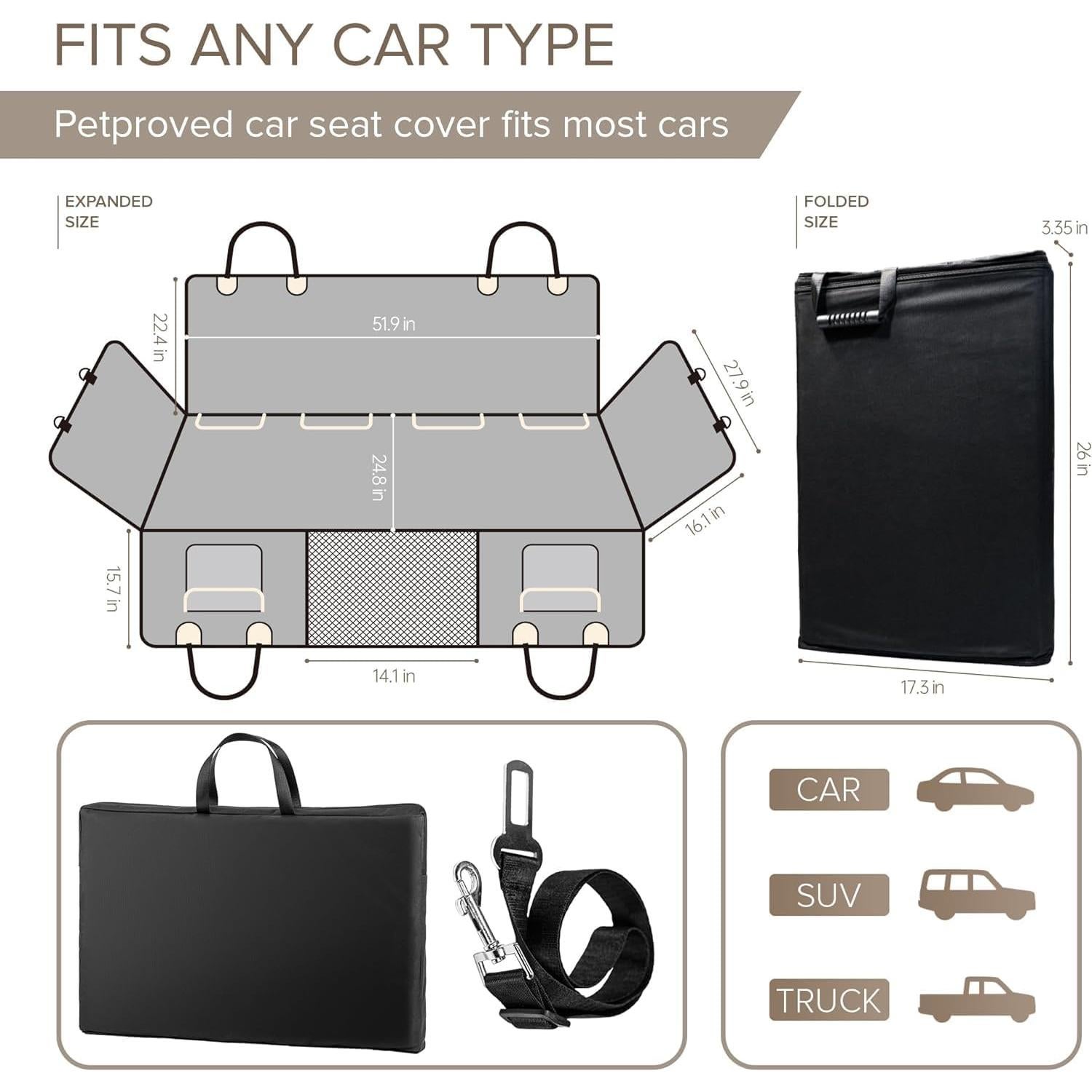 SHARLOVY Back Seat Extender for Dogs, Heavy Duty Dog Car Seat Cover for Back Seat and Aggressive Chewer, Large Hard Bottom Seat Cover for Dogs, Dog Hammock for Car, Travel Pet Bed for Car, SUV, Truck