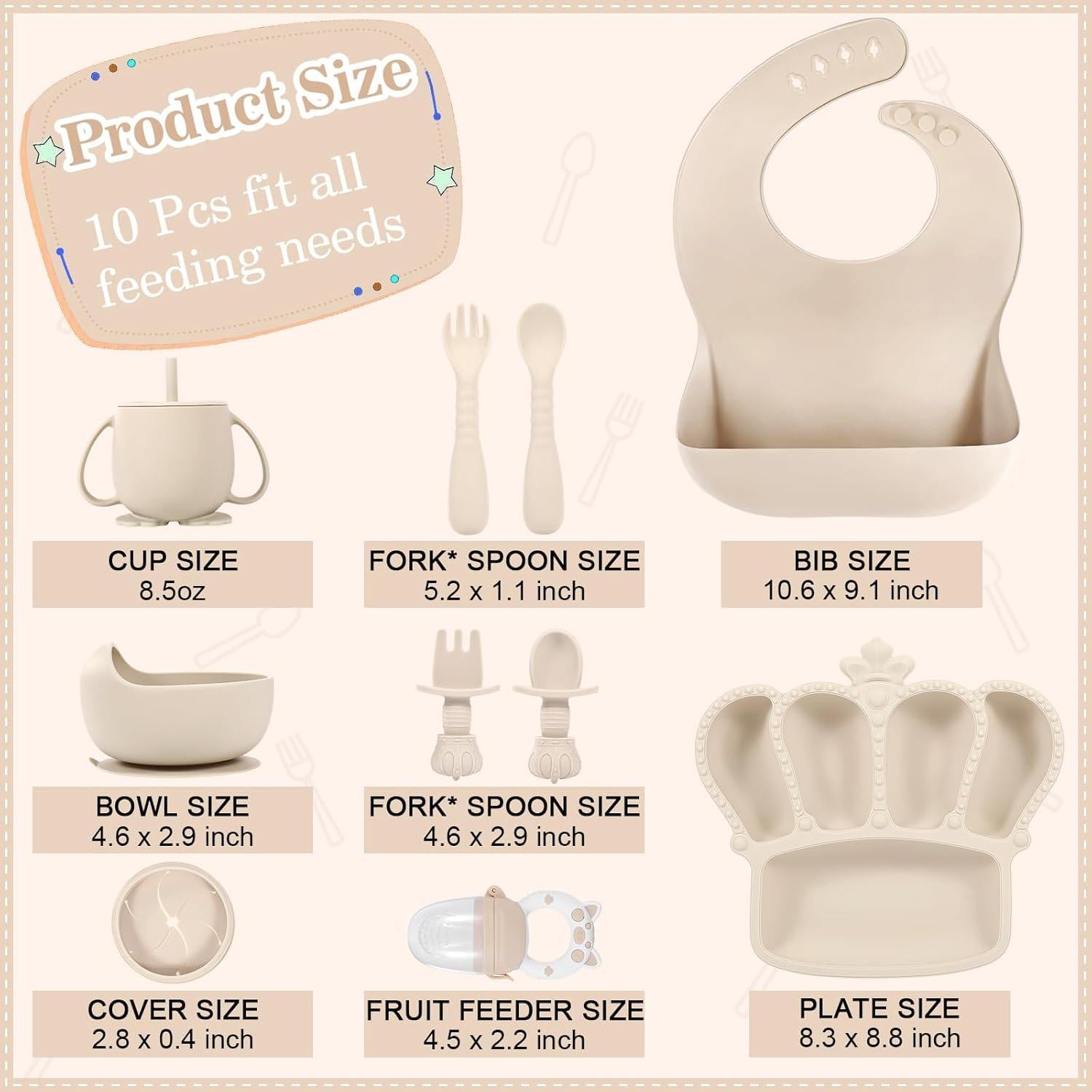 Juego de Alimentación de Silicona BXLL 10 Piezas Beige