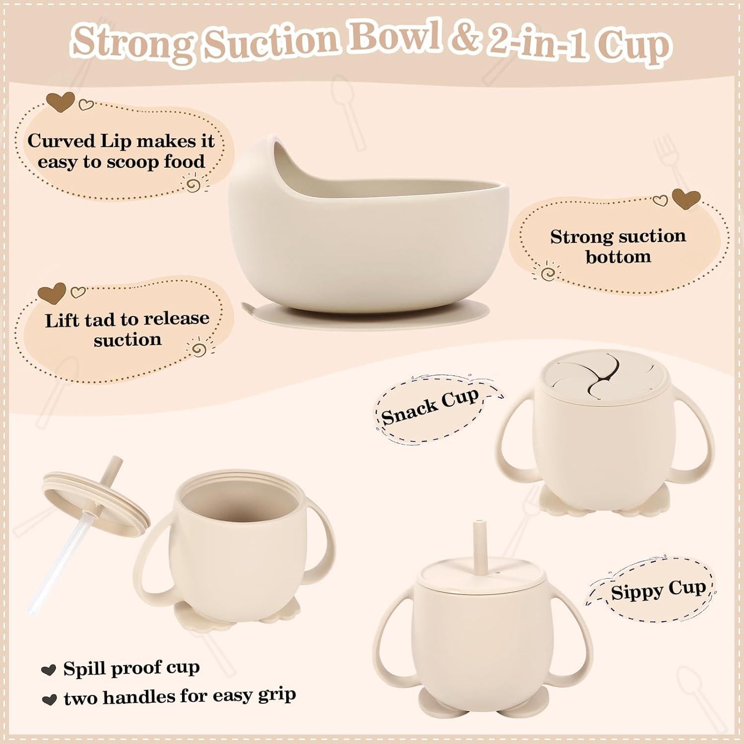 Juego de Alimentación de Silicona BXLL 10 Piezas Beige