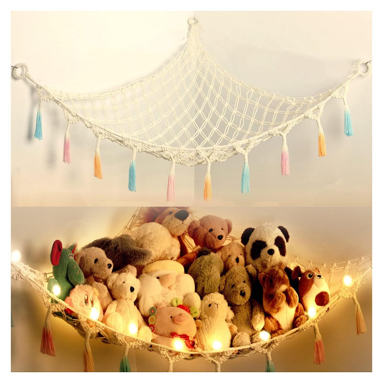 Hamaca Colgante de Macramé Yewiwin para Almacenamiento de Juguetes Beige