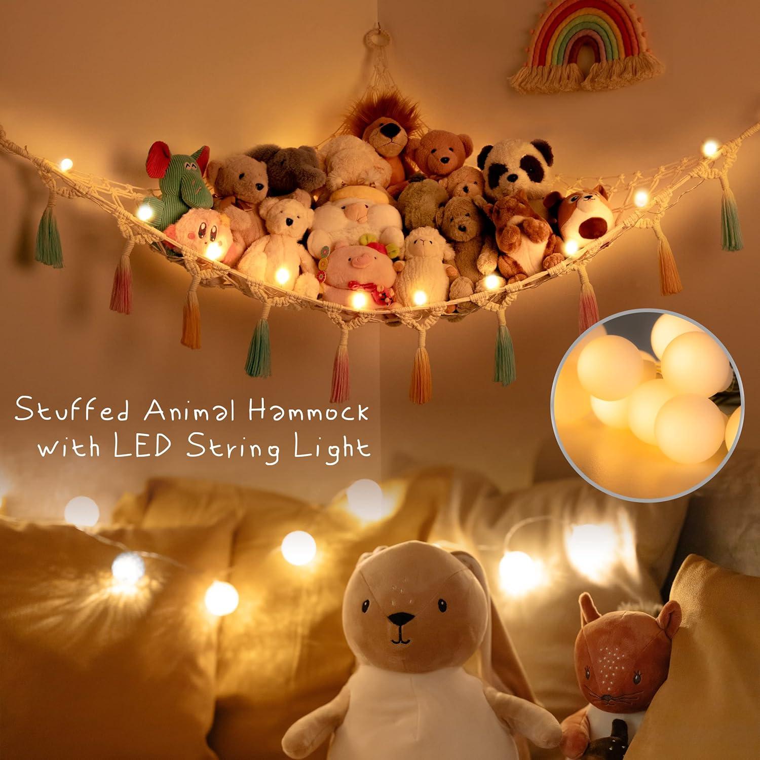 Hamaca Colgante de Macramé Yewiwin para Almacenamiento de Juguetes Beige